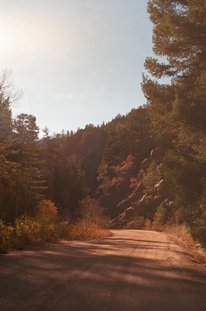 Phantom Canyon Road at sunset, bathed in golden light